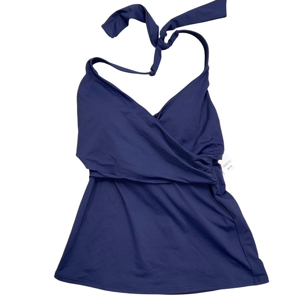 Lands' End‎ Tankini Top Women 6 Sea Blue Surplice Swim Halter Beach Resort NWT